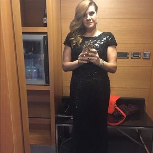 Calvin Klein cap-sleeve Sequined Gown